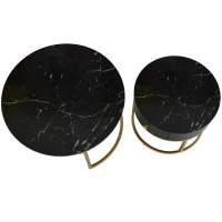 Set 2 tavolini moderni annidati in metallo effetto oro, 70x70x48 cm/50x50x43.5 cm, Nero(m-8)