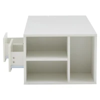 Tavolino da salotto a LED con 2 cassetti e ripiani semiaperti, 100x50x35 cm, Bianco(m-8)