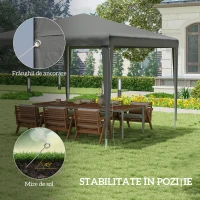 Pavilion Outsunny de Grădină 3x3 m Portabil cu Acoperire Anti UV, Gri(m-6)