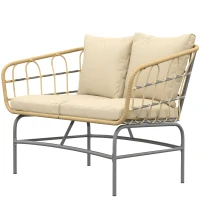 Outsunny Divano da Giardino 2 Posti in Resina Intrecciata con Cuscini Spessi, Antiscivolo, 120x67x79 cm, Marrone(m-7)