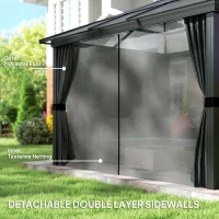 Outsunny 3 x 3.6m Hardtop Gazebo Canopy with Polycarbonate Roof, Aluminium Frame, Permanent Pavilion Garden Gazebo with Netting and Curtains for Patio, Deck, Dark Grey(m-5)