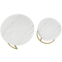 Set 2 tavolini moderni annidati in metallo effetto oro, 70x70x48 cm/50x50x43.5 cm, Bianco(m-9)