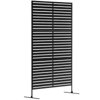 Outsunny Decorative Privacy Fence Screen, Metal Outdoor Privacy Screen Climbing Plant Trellis with Stand, 122 x 198 cm, Black(m-10)