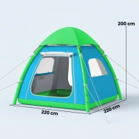 Outsunny Cort gonflabil 3 persoane - montare rapidă, camping outdoor cu pompă, ferestre din plasă, acoperiș detașabil(m-3)
