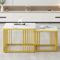 Set 2 tavolini quadrati da salotto con piedini regolabili, 60x60x45 cm/45x45x40 cm, Bianco(m-4)