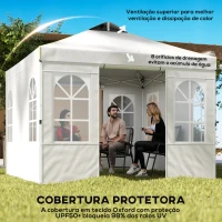 Outsunny Tenda Dobrável 3x3 m Pop-up com UPF 50+, 4 Laterais Removíveis, Altura Ajustável e Bolsa de Transporte, Branco(m-4)