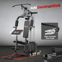 HOMCOM Stație de Fitness cu Șezut și Spătar Căptușite, din Oțel și PU, 135x103x210 cm, Negru(m-6)
