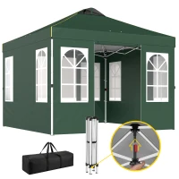 Outsunny Tenda Dobrável 3x3 m Pop-up com UPF50+ 4 Laterais Removíveis Altura Ajustável e Bolsa de Transporte Verde(m-10)