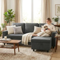 HOMCOM Pull Out Sofa Bed with 113 x 49cm storage space - Charcoal Grey(m-11)