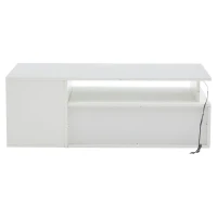 Tavolino da salotto a LED con 2 cassetti e ripiani semiaperti, 100x50x35 cm, Bianco(m-9)