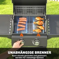 Outsunny Gasgrill 5,4 KW 2 Brenner Stahl BBQ Grillwagen inkl klappbar Seitentisch Thermometer verchromter Grillrost Warmhalterost(m-4)