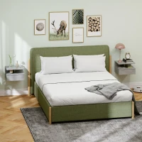 HOMCOM Lot de 2 tables de chevet murales tables de nuit tiroir coulissant, niche, plateau, 35 x 32 x 22,5 cm gris(m-7)