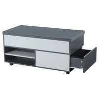 Tavolino da salotto regolabile in altezza con leva idraulica e 4 ruote girevoli, 100x98x65 cm, Grigio e Bianco(m-7)