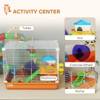 PawHut 2 Tier Hamster Cage, Gerbil Cage with Handle, Exercise Wheels, Tunnel, Water Bottle, Dishes, Ladder, for Dwarf(m-4)