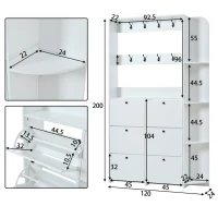 Mobile appendiabiti 3 in 1 con scarpiera, 120x24x200 cm, Bianco(m-3)