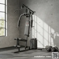 HOMCOM Station de musculation fitness avec 9 blocs de poids de 5 kg, 45kg au total, entraînement complet - 200 x 135 x 103 cm(m-5)