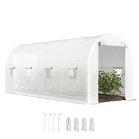 Outsunny Estufa tipo Túnel 500x200x205 cm Estufa de Jardim com Porta Enrolável e 8 Janelas Cobertura de PE 140 g/m² Branco(m-10)
