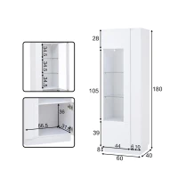 Vetrina LED con porta in acrilico, 5 ripiani in vetro, 60x40x180 cm, Bianco(m-3)