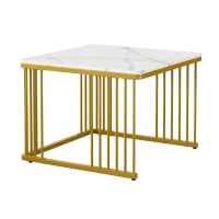 Set 2 tavolini quadrati da salotto con piedini regolabili, 60x60x45 cm/45x45x40 cm, Bianco(m-8)