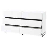Madia per soggiorno con 6 cassetti, 3 gambe metalliche robuste, 140x39,5x78,5 cm, Bianco+Nero(m-7)
