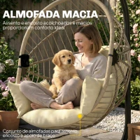 Outsunny Cadeira Suspensa Cadeira Rede Balanço Interior e Exterior Cesto Dobrável Almofada Acolchoada Cáqui(m-6)