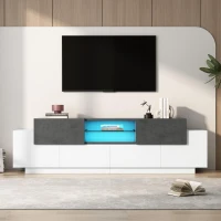 Mobile TV basso LED con illuminazione RGB, effetto marmo e ripiani in vetro, 180x40x45 cm, Grigio e Bianco(m-4)