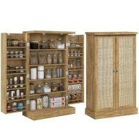 HOMCOM Armário de Cozinha Armário Despensa Cozinha com 2 Portas de Vime e 16 Prateleiras 60x30x104 cm Madeira(m-11)