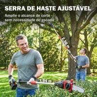 Outsunny Motosserra Elétrica Extensível 1,94-2,56 m com 2 Baterias de 4,0 Ah, Carregador Duplo Bloqueio e Lubrificação Automática(m-4)