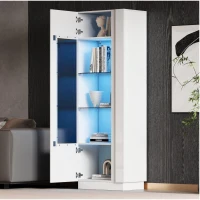 Vetrina LED con porta in acrilico, 5 ripiani in vetro, 60x40x180 cm, Bianco(m-5)