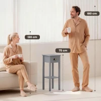 HOMCOM Mesa Auxiliar Estilo Moderno Mesita Auxiliar con Cajón y Estante de Almacenamiento 30x30x75 cm Gris(m-8)
