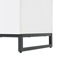 Madia per soggiorno con 6 cassetti, 3 gambe metalliche robuste, 140x39,5x78,5 cm, Bianco+Nero(m-10)