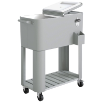 Outsunny Carrinho Refrigerador de 76L com Rodas Prateleira Abre-Garrafas Coletor de Tampas Dreno e 2 Alças para Pátio Festa 92x39x81 cm Prata