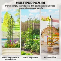 Outsunny Set 2 Suporturi pentru Plante Cățărătoare, Înălțime 1,7 m, din Oțel Antirugină cu Decorațiuni, Negru(m-7)