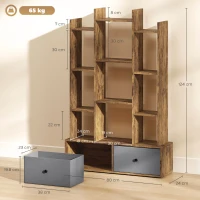 HOMCOM 12 Shelf Storage Unit, with Drawers - Brown(m-3)