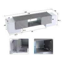 Mobile TV basso con illuminazione LED Bluetooth, 4 ante e vano portaoggetti, 180x40x46.5 cm, Bianco e Grigio(m-3)