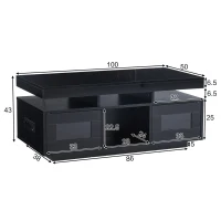 Tavolino da salotto a LED RGB con spazio portaoggetti aperto e chiuso, 100x50x43 cm, Nero(m-3)