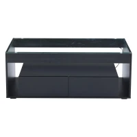 Tavolino da caffè moderno a LED a 2 livelli con cassetti, 100x50x40 cm, Nero(m-2)