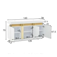 Madia moderna a 3 ante con 6 ripiani regolabili, 140x38x70 cm, Bianco(m-3)