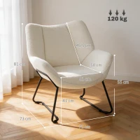HOMCOM Moderner Akzentstuhl, Sherpa-Fleece gepolsterter Sessel mit breiter Rückenlehne und Stahlbeinen, einfache Montage, Weiß(m-3)