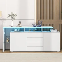 LED-Credenza, 2 ante, 4 cassetti e vano in vetro, 160x35x70 cm, Bianco(m-4)
