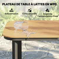 Outsunny Table de Jardin Rectangulaire pour 4-6 Personnes, Plateau en WPC à Lattes, Bords Arrondis, 155x88x72cm, Naturel(m-5)