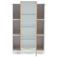 Vetrina per soggiorno a LED con frontale in acrilico trasparente, 74x40x120 cm, Bianco e Color legno(m-6)