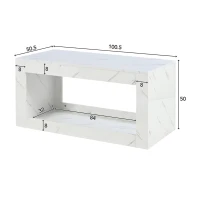 Tavolino moderno portaoggetti a LED effetto marmo, 100x50x50 cm, Bianco(m-3)