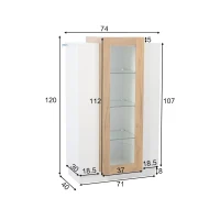 Vetrina per soggiorno a LED con frontale in acrilico trasparente, 74x40x120 cm, Bianco e Color legno(m-3)
