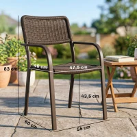 Outsunny Conjunto de 4 Cadeiras de Jardim Exterior Empilháveis com Apoios de Braços Encosto e Estrutura de Aço 55x60x83 cm Castanho Escuro(m-3)