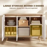 HOMCOM Sideboard Storage Cabinet, Kitchen Cupboard with 3 Doors, 2 Adjustable Shelves and 5 Rubberwood Legs, White and Oak(m-5)