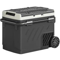 Outsunny Nevera Portátil Eléctrica 49L con Compresor Doble Zona Control por App Ruedas Asa Telescópica -20℃ a 20℃ y Puerto USB(m-1)