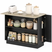 HOMCOM Isla de Cocina Mueble buffet auxiliar con 2 Estantes Abiertos 2 Puertas y Estantes Ajustables 105x60x82 cm Negro y Roble(m-11)