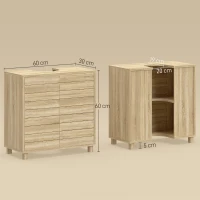 HOMCOM Móvel para Lavatório, Recorte em U, Portas com Ripas, Prateleira Ajustável, Abertura por Pressão, 60x30x60cm, Natural(m-3)