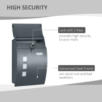 HOMCOM Wall Mounted Letter Box, Weatherproof Post Box for Outside Wall, Modern Mailbox with 2 Keys and Nameplate, Anthracite Grey(m-4)